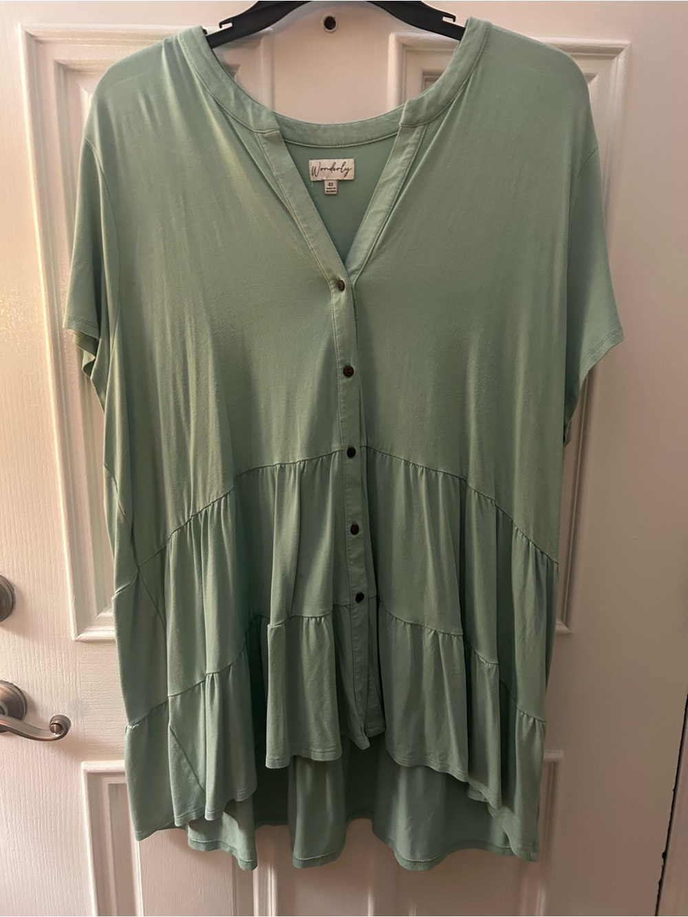Sage Green Button-Front Tiered Women's Top
